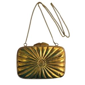 Antique Victorian Brass Box Bag Vintage Evening Bag Velvet Lining